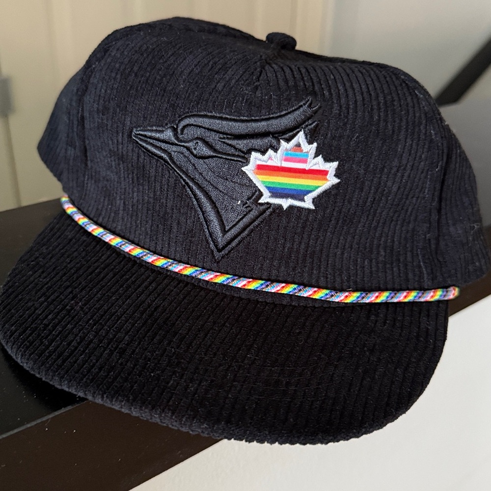 Black Corduroy blue jays Cap with Rainbow Trim